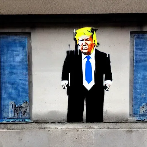 Prompt: donald trump by banksy,