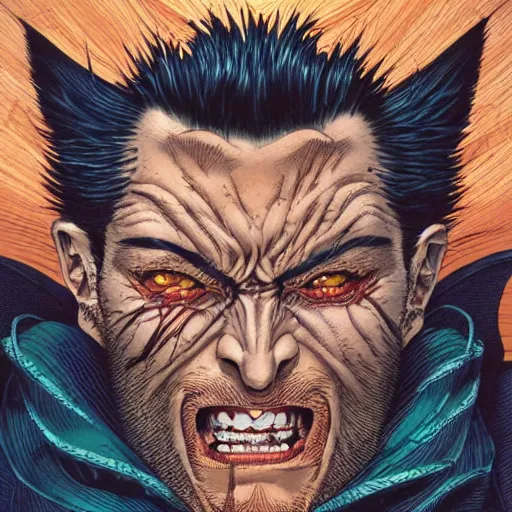 Prompt: portrait of crazy wolverine, symmetrical, by yoichi hatakenaka, masamune shirow, josan gonzales and dan mumford, ayami kojima, takato yamamoto, barclay shaw, karol bak, yukito kishiro