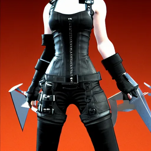 Image similar to 3D render, Cloud Strife wearing Tifa Lockheart’s outfit in the style of Final Fantasy VII Advent Children