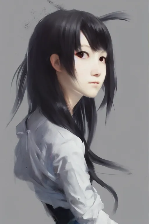 Image similar to a perfect, amazing, beautiful CG digital concept art of a Japanese schoolgirl with silky black bob hair. By Ruan Jia and Fenghua Zhong, trending on ArtStation