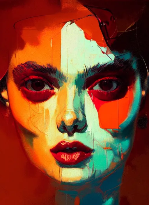 Image similar to portrait of beautiful girl, ibiza, sunset, shades of orange and red, beautiful face, rule of thirds, intricate outfit, spotlight, by greg rutkowski, by jeremy mann, by francoise nielly, by van gogh, digital painting