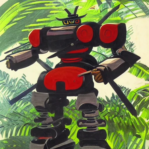 Prompt: samurai robot, in a jungle jeszika le vye heraldo ortega 8 k