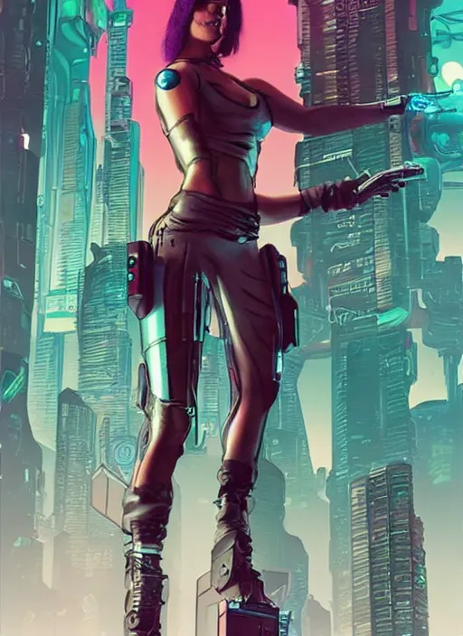 Image similar to cyberpunk hitwoman. portrait by mœbius and will eisner and gil elvgren and pixar. realistic proportions. cyberpunk 2 0 7 7, apex, blade runner 2 0 4 9 concept art. cel shading. attractive face. thick lines.