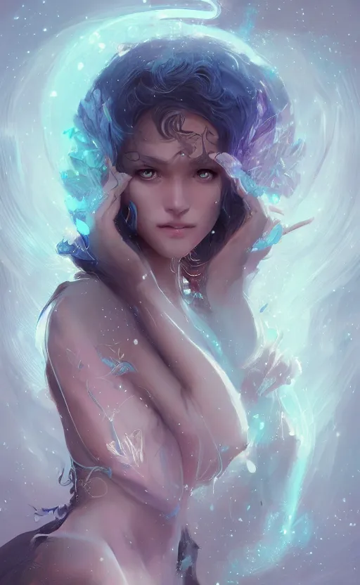 Image similar to Portrait of a beautiful magic woman, character design, fantasy, intricate, cinematic lighting, highly detailed, digital painting, artstation, concept art, smooth, sharp focus, illustration, art by WLOP and Ross Tran