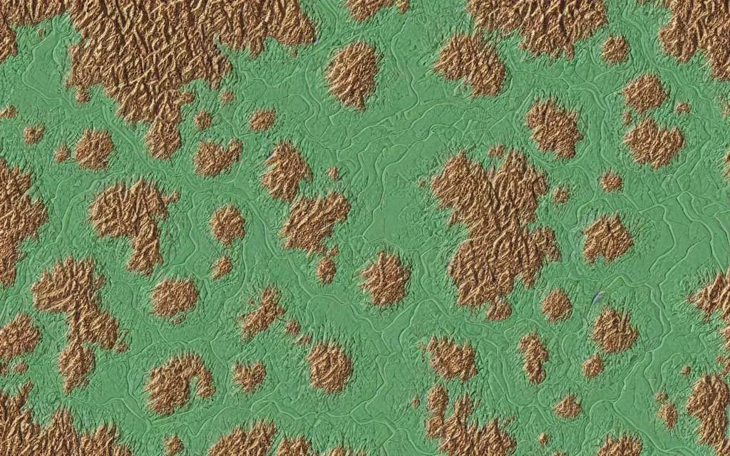 Image similar to a topographical map of a new strange new earth like world, fractal terrain very detailed with lakes, forests, mountains, deserts and other terrain types