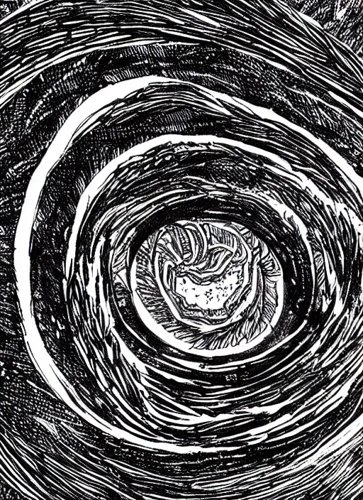 Image similar to a micron pen drawing of a wormhole, intricate