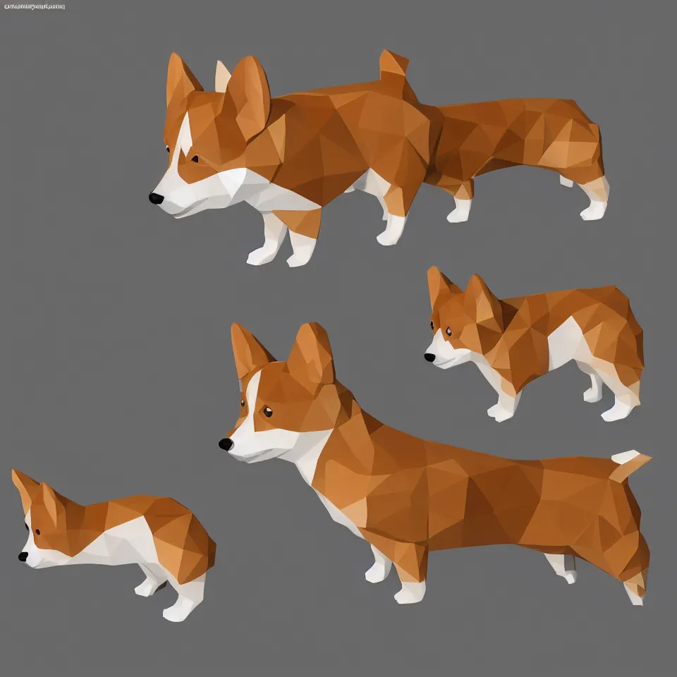 Prompt: corgi, low polygon, HD, detailed.