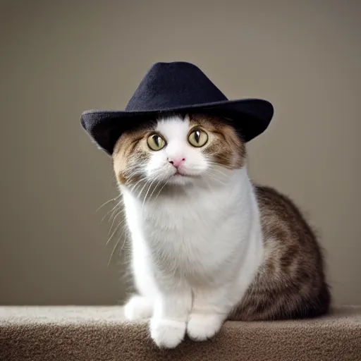 Image similar to a cute cat wearing a hat, photography