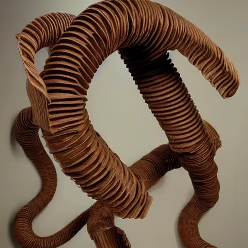 Image similar to tentacles made of brown corrugated cardboard, cut out of cardboard, realistic photography, fantasy