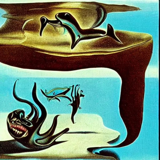 Image similar to sharks in the persistence of memory of salvador dali