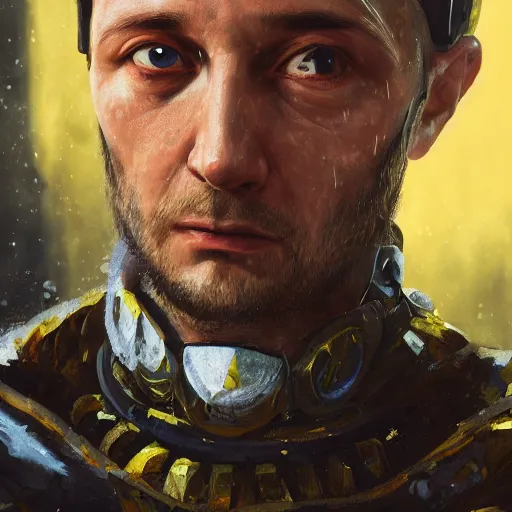 Prompt: closeup portrait of volodymyr zelensky, the fallen empire, hyper detailed, digital art, trending in artstation, cinematic lighting, studio quality, art style by klimt and nixeu and ian sprigger and wlop and krenz cushart sigma 5 0 mm, f 1. 8