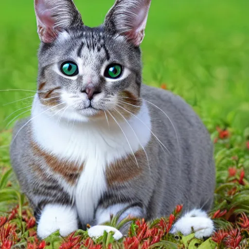 Image similar to cat morphed with a bunny, hybrid animal,