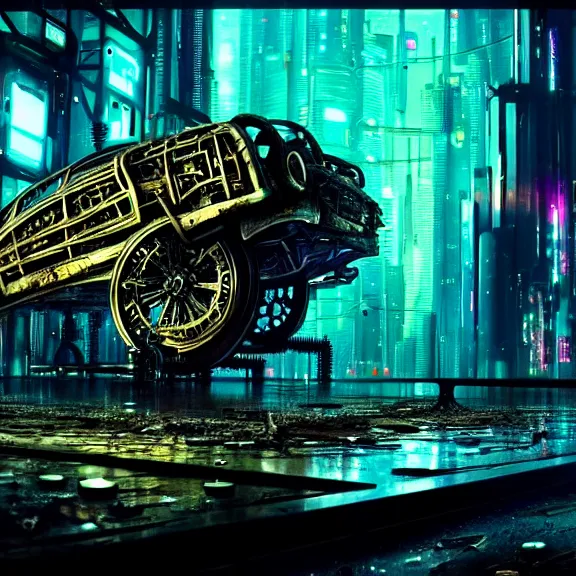 Image similar to Beautiful Photo of the Time Machine. Gear mechanism. Cyberpunk. splatterpunk. 4K. Grim future