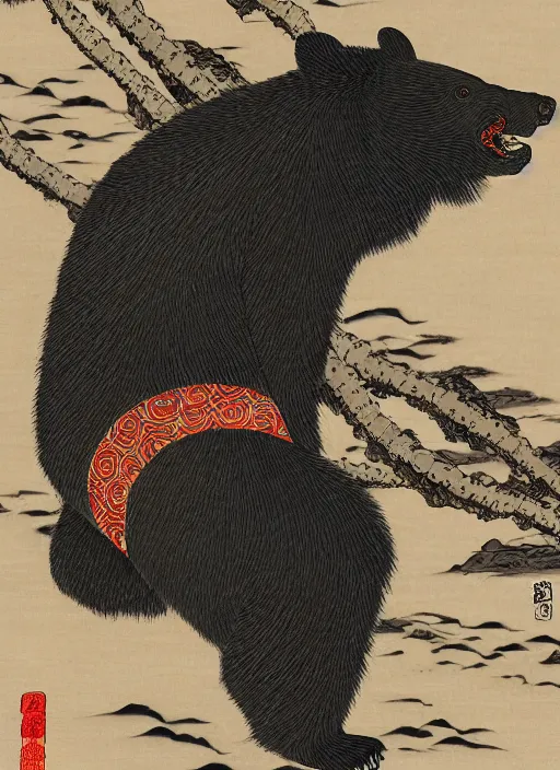 Image similar to a full body ukiyo-e portrait of a fully armored samurai Asian black bear, intricate, elegant, highly detailed, digital painting, artstation, concept art, smooth, sharp focus, illustration, art by Andō Hiroshige