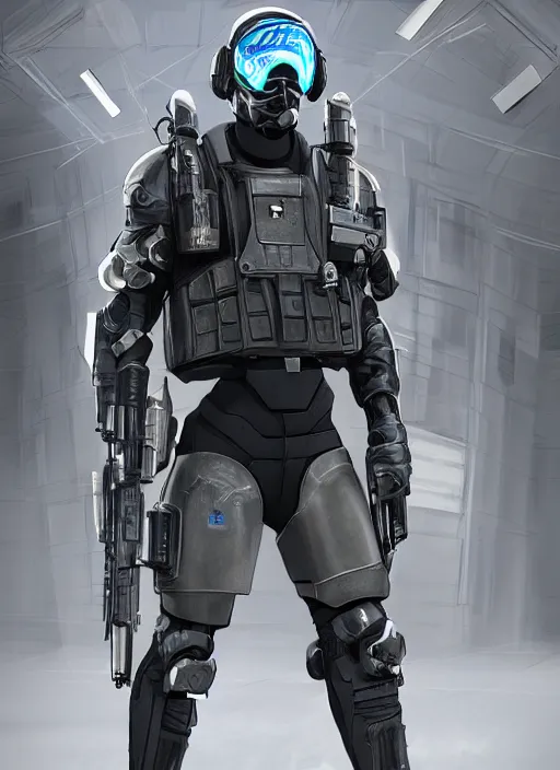 Image similar to futuristic swat team, full armor, full body, full face mask, futuristic weapon, cyberpunk, unreal engine 5