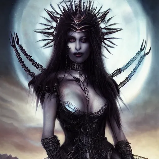 Image similar to kerli koiv as queen of the damned, darkwave, darksynth, concept headshot art, sharp, digital matte painting, art by luis royo, greg rutkowski, wlop, dramatic lighting, trending on artstation