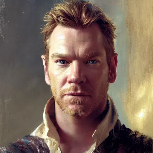 Image similar to portrait of ewan mcgregor, highly detailed painting by gaston bussiere, craig mullins, j. c. leyendecker 8 k