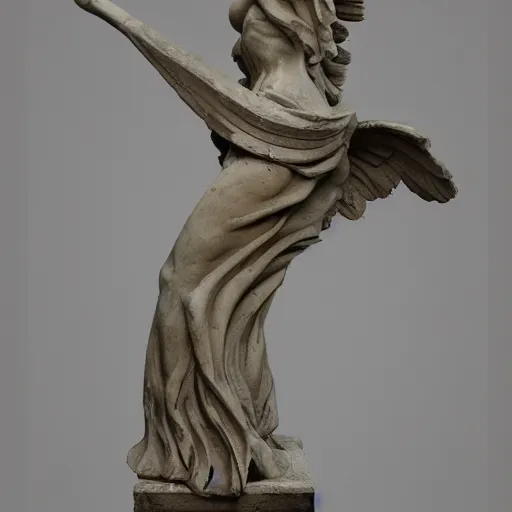 Image similar to Winged Victory of Samothrace statue with arms and a head, 8k resolution, highly detailed