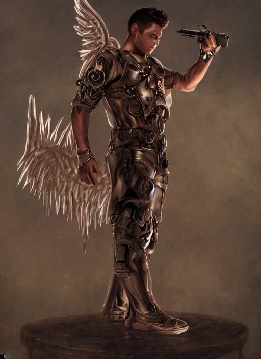 Image similar to Portrait of Dean Winchester as an angel warrior , intricate body, whole body, highly detailed, digital painting, artstation, concept art, smooth, sharp focus, illustration, art by Hajime Sorayama