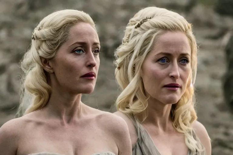 Prompt: Gillian Anderson as khaleesi, cinematic still -3