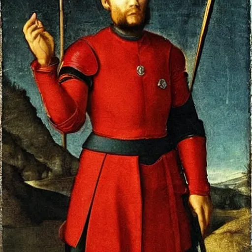Image similar to a knight of the round table in starfleet!!!! uniform, by agnolo bronzino and giovanni bellini