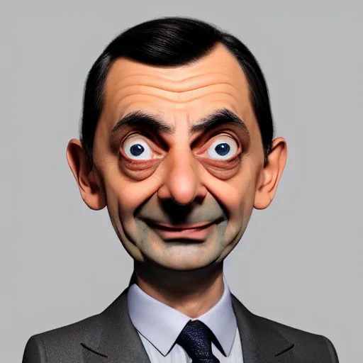 Image similar to Mr Bean in a 3D Animated Mr Bean film animated by Illumination, portrait, photograph, realistic, hyperrealistic, highly detailed, very detailed, extremely detailed, detailed, digital art, trending on artstation