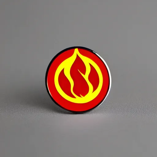 Prompt: a photo of a retro 1 9 8 0 s minimalistic clean fire flames warning enamel pin, studio lighting, behance