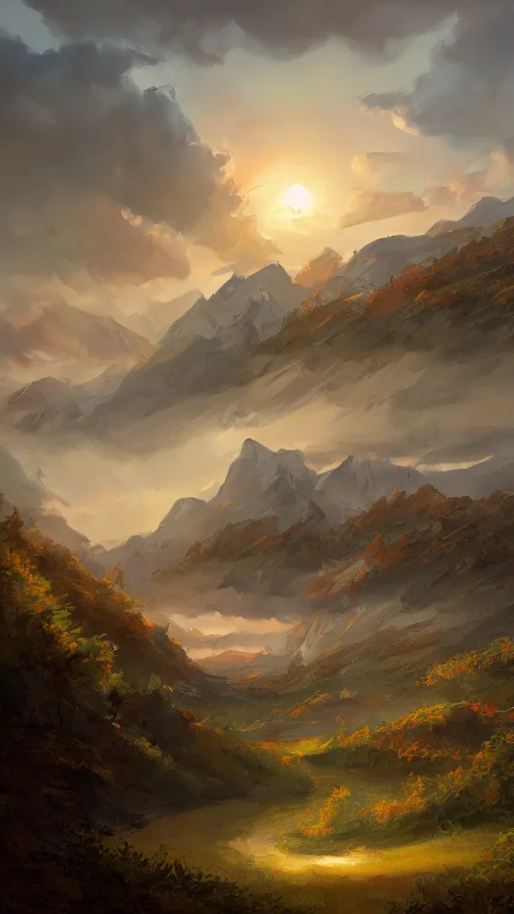 Prompt: A painting of a landscape, trending on artstation