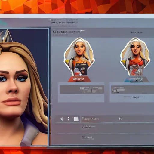 Prompt: an in-game screenshot of Adele as a skin in Fortnite