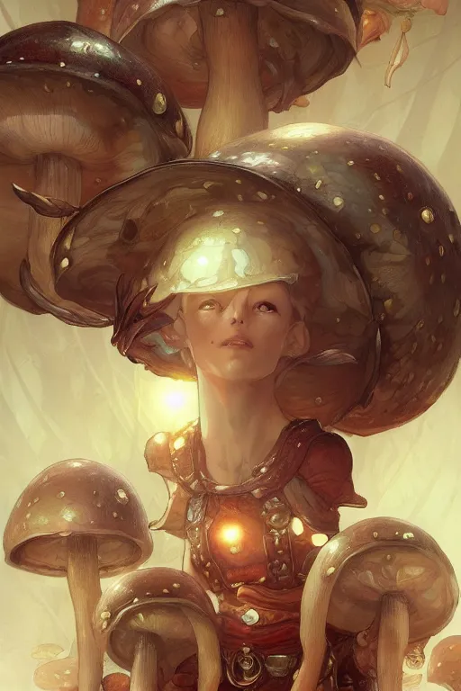 Image similar to mushrooms with faces, manga cover style, D&D, fantasy, highly detailed, digital painting, artstation, concept art, sharp focus, illustration, art by artgerm and greg rutkowski and alphonse mucha