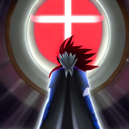 Prompt: Shadow the Hedgehog in church praying to God