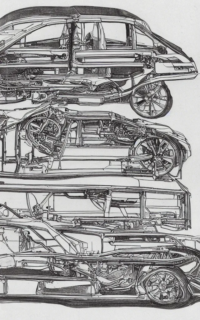 Prompt: automotive blueprints drawn by davinci