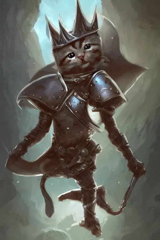 Image similar to cute little anthropomorphic cat knight wearing a cape and a crown, tiny, small, miniature cat , baby animal, short, pale blue armor, cute and adorable, pretty, beautiful, DnD character art portrait, matte fantasy painting, DeviantArt Artstation, by Jason Felix by Steve Argyle by Tyler Jacobson by Peter Mohrbacher, cinematic lighting