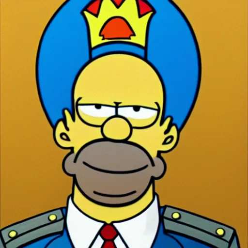 Image similar to homer simpson wearing a soviet dictator uniform ( oil painting portrait, greatly painted, 4 k, smooth painting, high detailed, and greatly illustrated )