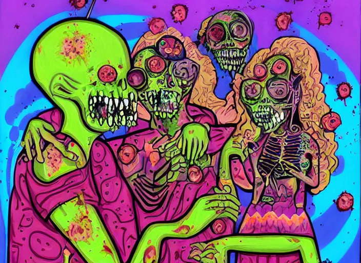 Prompt: zombie apocalypse, an ultrafine detailed painting by lisa frank, trending on deviantart, pop surrealism, lowbrow, colorful