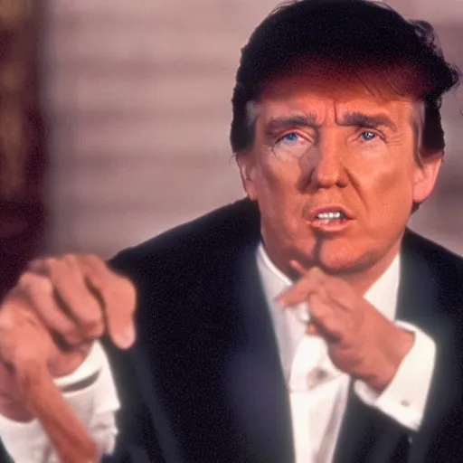 Prompt: film still of Donald Trump as Tony Montana in Scarface