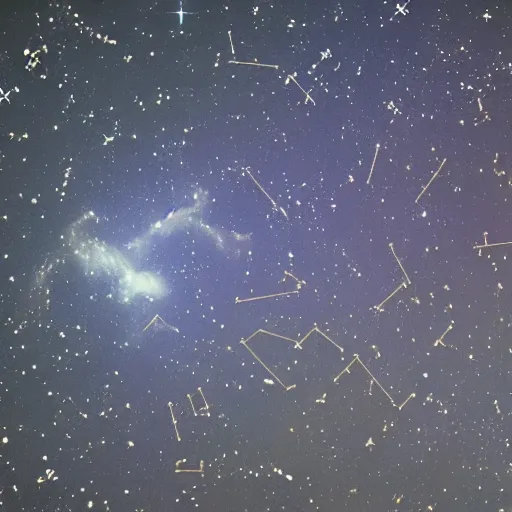 Image similar to a constellation of stars in the shape of a housecat, night sky, nebula in background