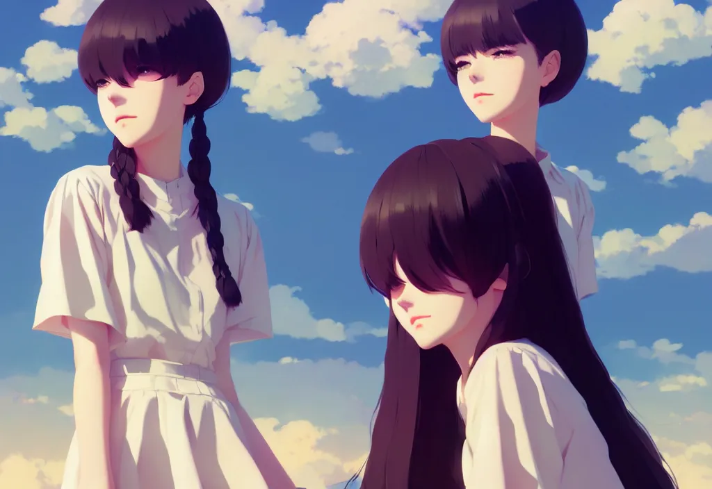 Prompt: portrait of a girl by ilya kuvshinov, cloudy sky background lush landscape illustration concept art anime key visual trending pixiv fanbox by wlop and greg rutkowski and makoto shinkai and studio ghibli