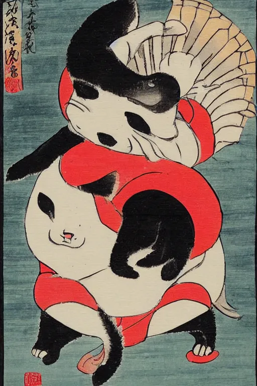 Prompt: baby harp seal as Shuten-dōji, Japanese painting