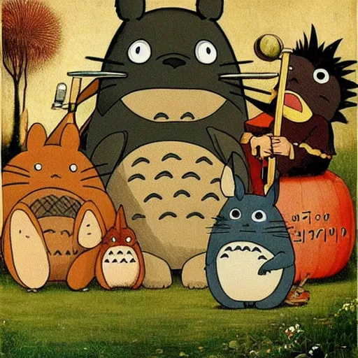 Prompt: my neighbor totoro by hieronymus bosch