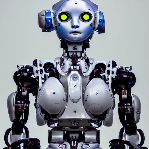 Image similar to symmetry portrait of a hybrid robot eagle floral horizon zer sitting on the shoulder of an humanoid robot