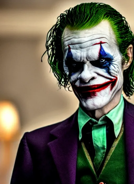 Image similar to movie still portrait of willem dafoe as the joker