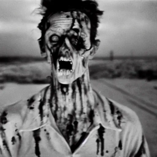 Image similar to real life irradiated walking zombie 1950s nuclear wasteland black and white award winning photo highly detailed, highly in focus, highly life-like Arriflex 35 II, by stanley kubrick