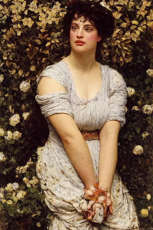 Image similar to a still of ashley graham in a lawrence alma tadema romantic painting