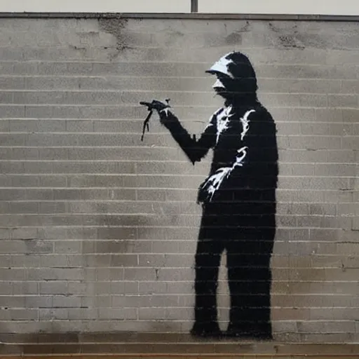 Image similar to A photograph of a Banksy painting in Omaha