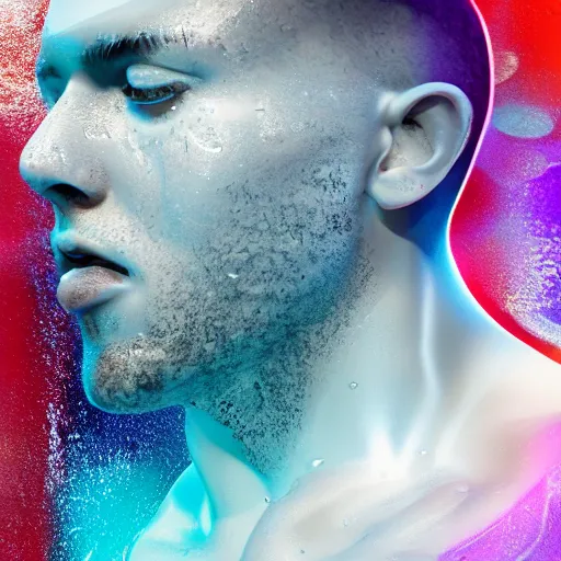 Image similar to a human head logo icon water art manipulation, white background, futuristic, glowing, hyper realistic, ray tracing, realistic water splashes, sharp focus, long shot, 8 k resolution, cinematic, photoshop art