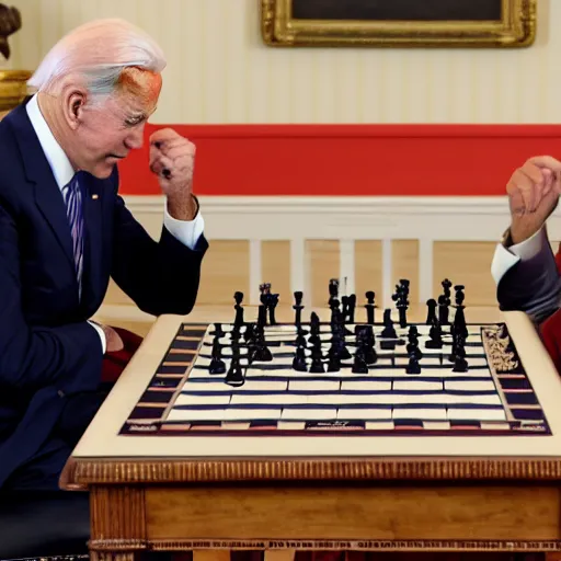 Image similar to joe biden playing a game of chess with obama , 4k , 8k