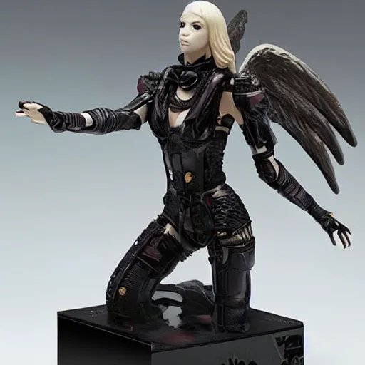 Image similar to a very expensive figurine of cyberpunk angel warrior woman