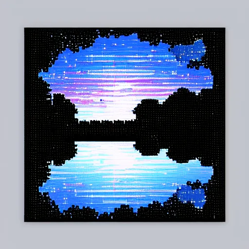 Prompt: night sky reflected in the water, landscape pixel art