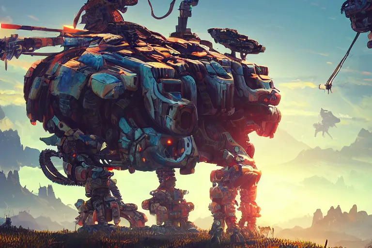 Image similar to tideripper machine mecanical creature robot of horizon forbidden west horizon zero dawn radiating a glowing aura global illumination ray tracing hdr fanart arstation by ian pesty and alena aenami artworks in 4 k